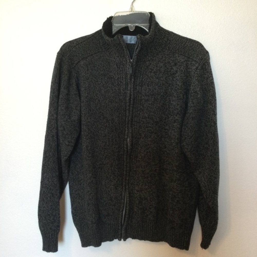 Oscar De La Renta Gray & Black Zip Cardigan Sweater Size Medium